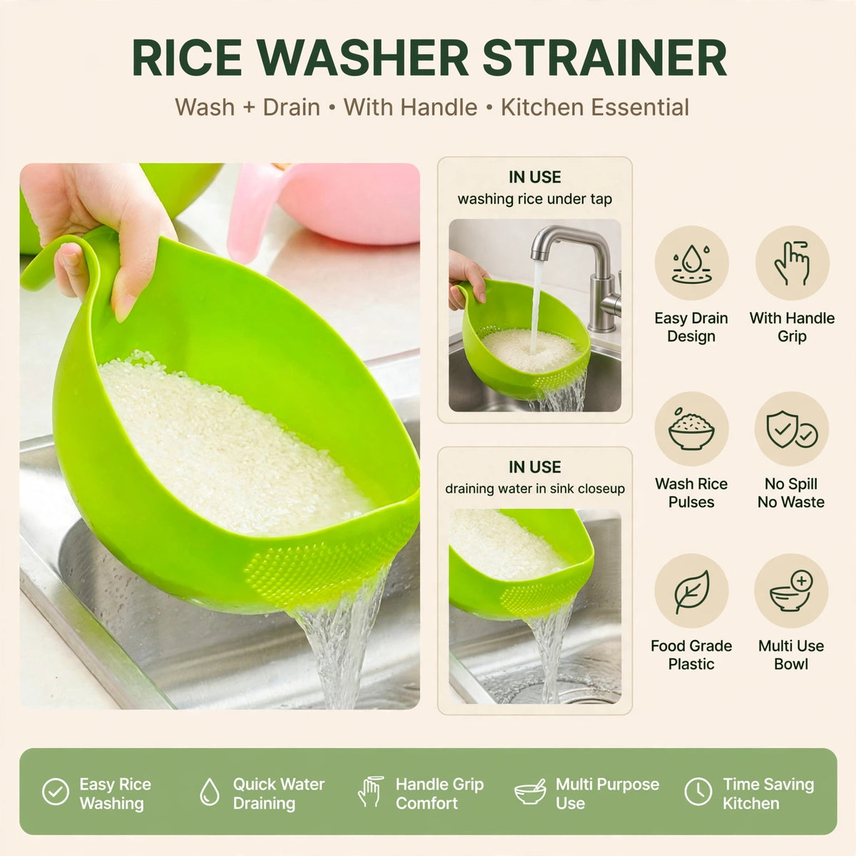 Rise washer strainer