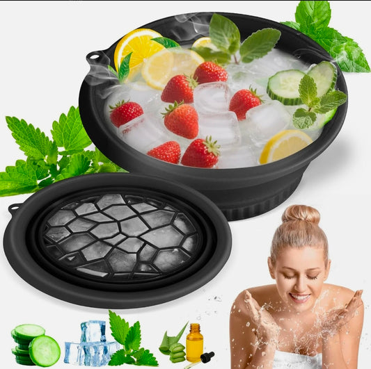 Portable Foldable Silicone Ice Facial Bowl, for Home Ice Bath Facial Plunge Bowl, Black