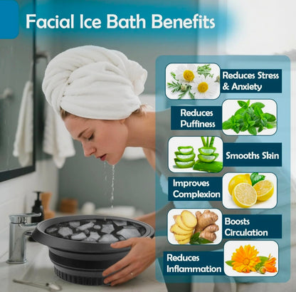 Portable Foldable Silicone Ice Facial Bowl, for Home Ice Bath Facial Plunge Bowl, Black