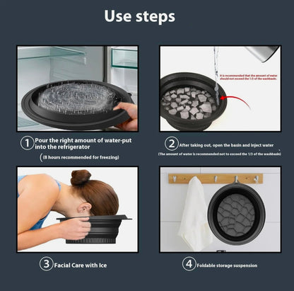 Portable Foldable Silicone Ice Facial Bowl, for Home Ice Bath Facial Plunge Bowl, Black