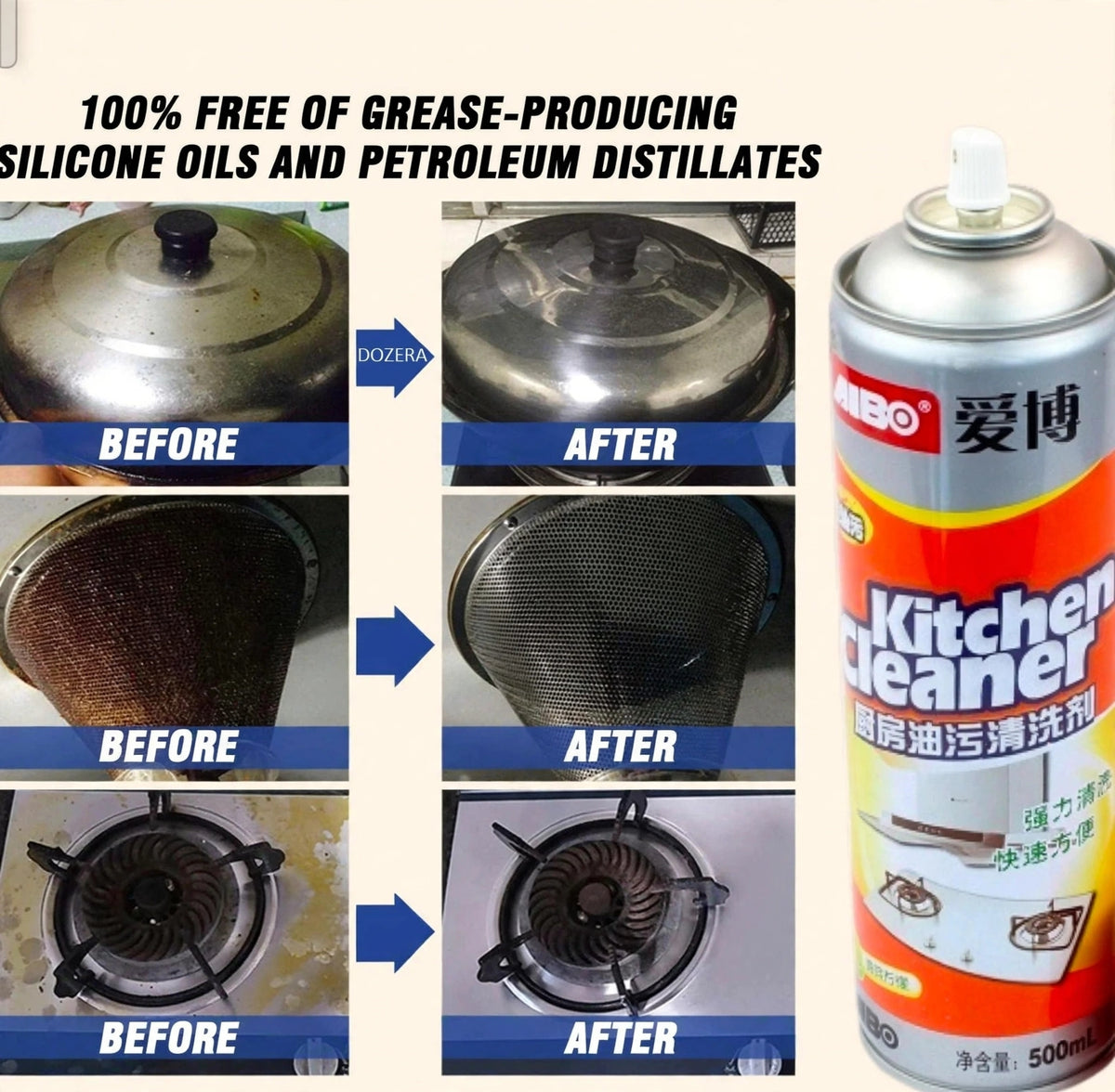 Kitchen Cleaner Oil & Grease Stain Remover Stove & Chimney Cleaner Spray
